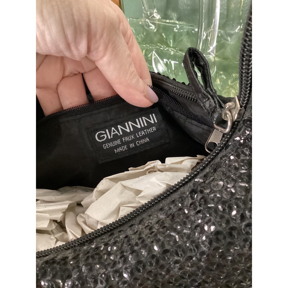 Giannini Black Sequin Hobo Shoulder Bag‎ with Scarf Accent Faux Leather Strap - Picture 6 of 6
